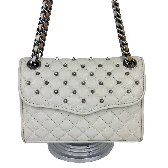 Rebecca Minkoff Quilted Affair Studded Mini Crossbody or Shoulder Flap Bag Grey - Picture 2 of 15